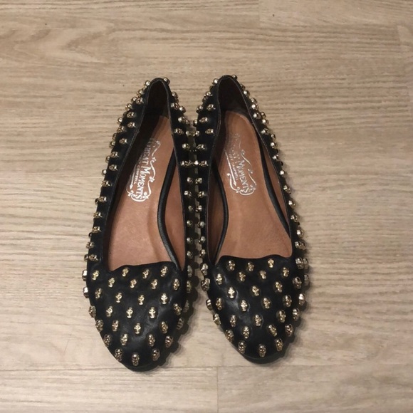 Jeffrey Campbell Shoes - Jeffrey Campbell Black Flats with Gold Studs